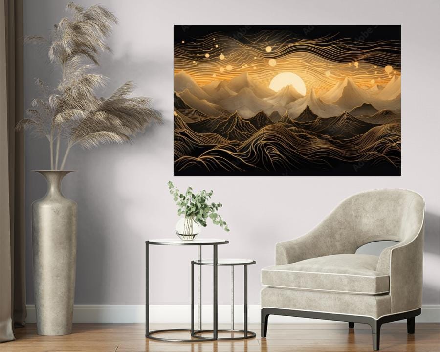 obraz-na-plotnie-gorski-krajobraz-w-zlocie-i-czerni